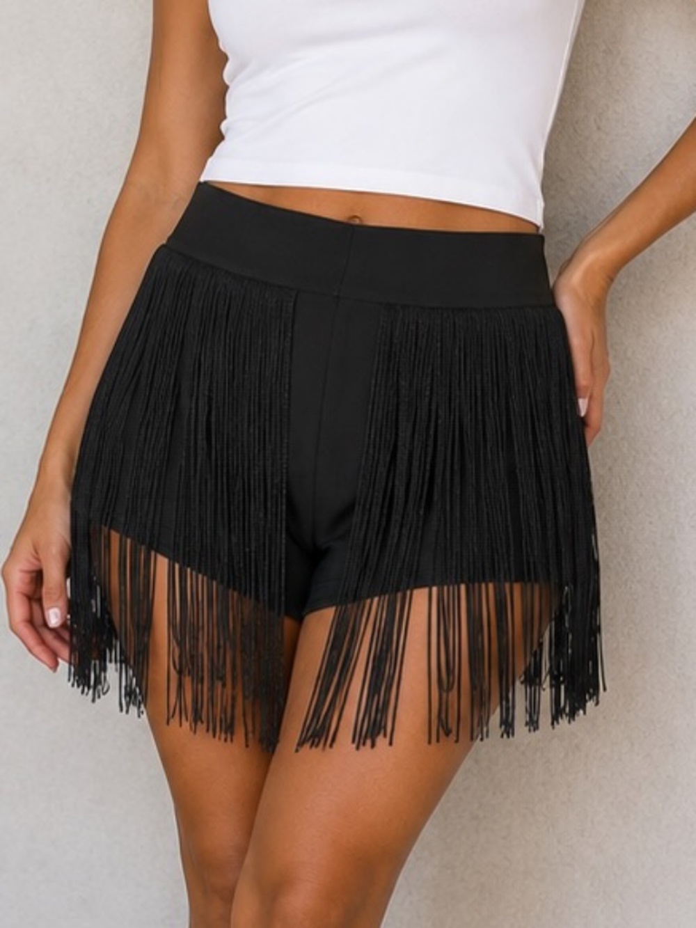 Shein Shorts Womens Size 1XL Black Tassled 60s Clubwear Festival Boho Chic